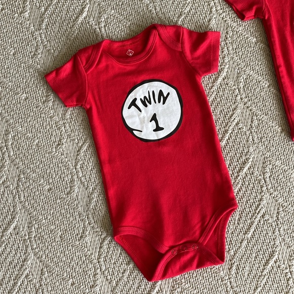 Dr. Suess Twin 1 and Twin 2 Onesies. 3-6 Months - Picture 2 of 6